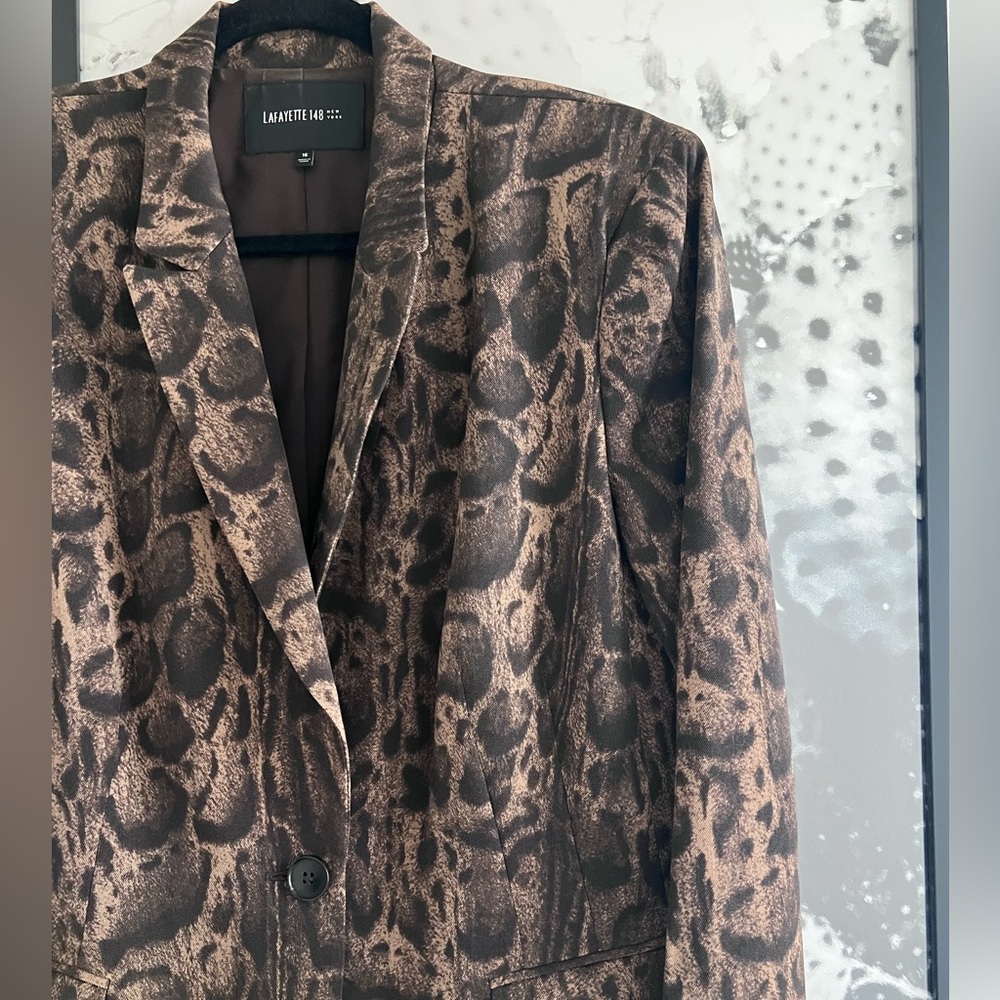 NWOT Lafayette 148 New York Wool Brown Animal Print Women's Blazer Size 16 - Picture 4 of 8